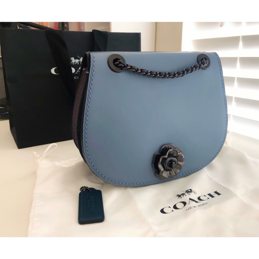 Coach Parker color block saddle bag. Double open.